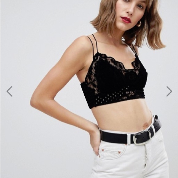 Free People Madonna Velvet Lace Bralette size Small Black Grunge Baddie - Picture 2 of 5